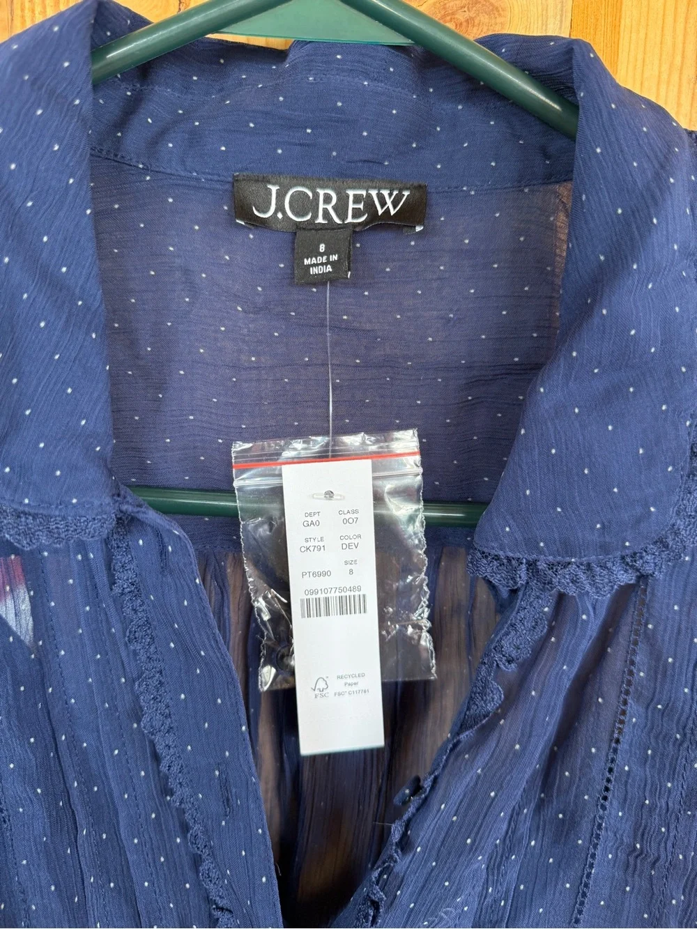 J. Crew Navy Sheer Pintuck Dot Blouse